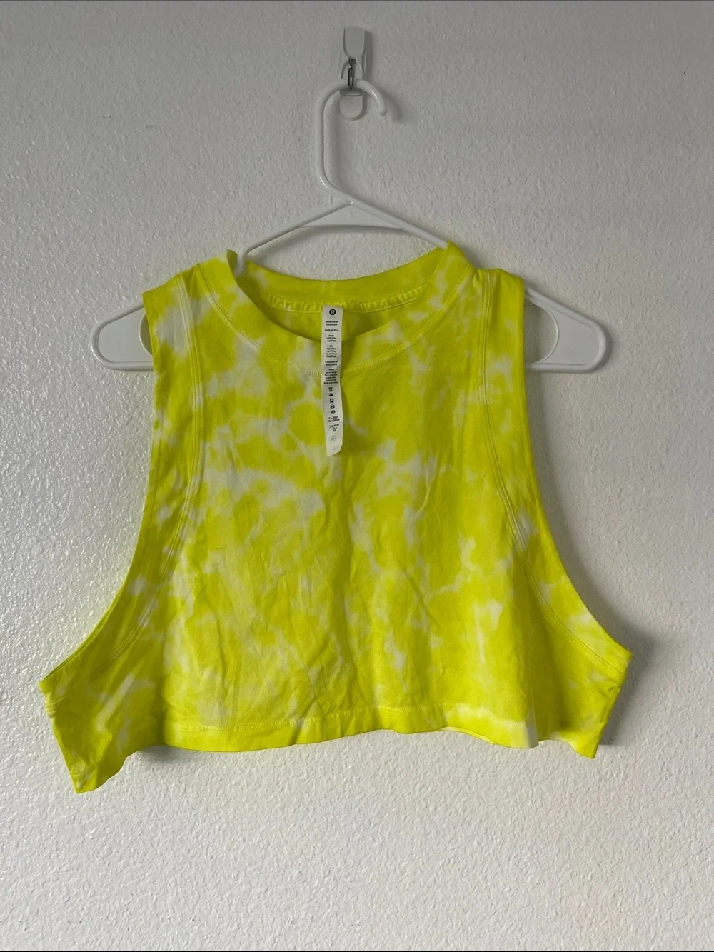 Lululemon All Yours Cropped Tie Dye Neon Yellow White Tank Size 6